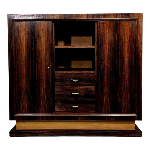 Bibliothèque Style Art Déco 1930 d'époque 1950 En Palissandre Poignées En Laiton
