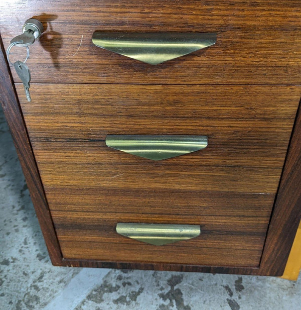 Grand Bureau Présidentiel à Caisson Style Art Déco 1930 d'époque 1950 En Palissandre