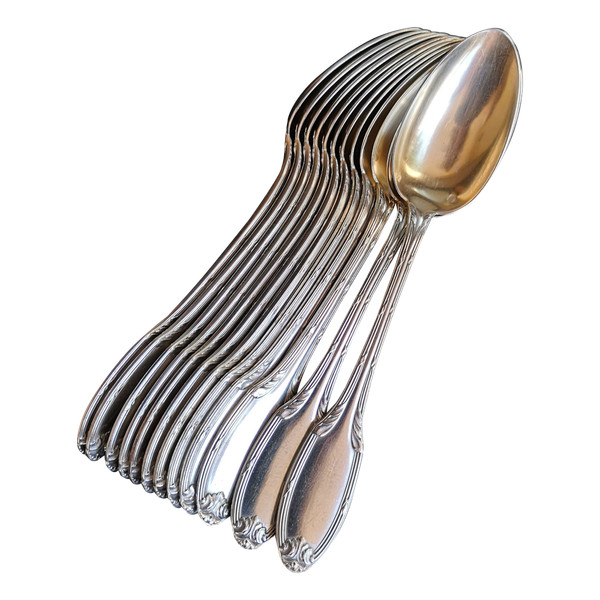 12 Louis Coignet Empire-style spoons in sterling silver and vermeil