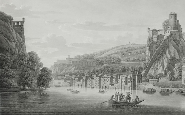 Etching Lyon View Of Fort De Pierre-cise19th C Engraving Old Print