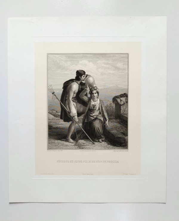 Etching By Alphonse Lamotte Engraving After Léopold Robert Fisherman And Young Greek Girl 19th C Old