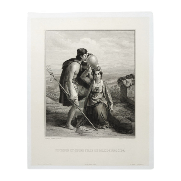 Etching By Alphonse Lamotte Engraving After Léopold Robert Fisherman And Young Greek Girl 19th C Old