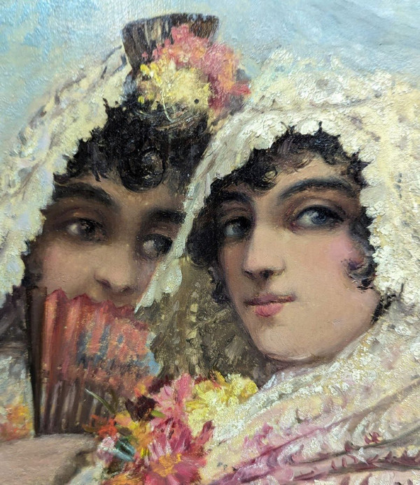 Tambourin  Aux élégantes Espagnoles époque XIXème