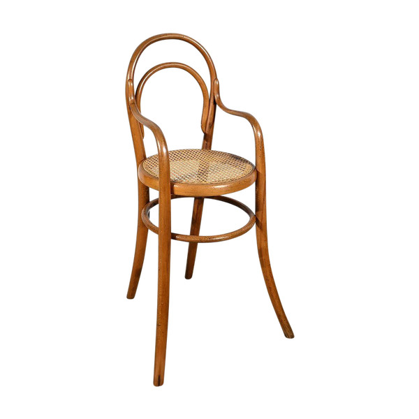 Chaise Haute d’Enfant en Hêtre Courbé, estampillée Thonet – Début XXe