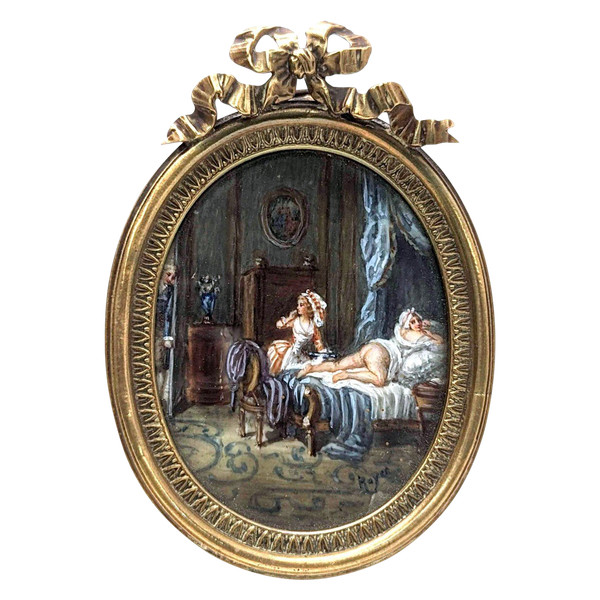 Painted Medallion Intimate Scene Le Lavement De Madame late 19th century