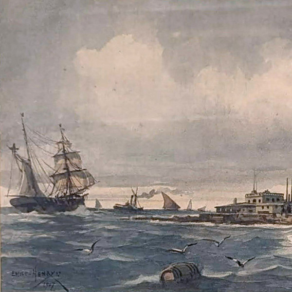 Aquarell Emile Henry Segelboote In der Nähe eines Leuchtturms (wahrscheinlich Leuchtturm von Planier)