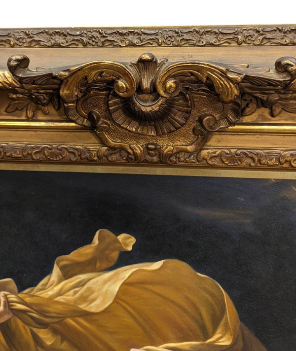Olio su tela copia di L'Orage di Pierre Auguste Cot in una graziosa cornice ad orecchio
