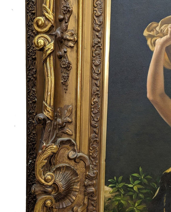 Olio su tela copia di L'Orage di Pierre Auguste Cot in una graziosa cornice ad orecchio