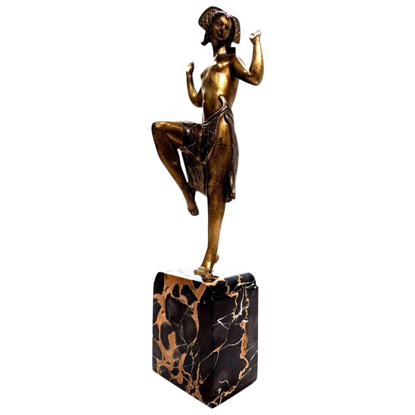 Charlotte Monginot Tänzerin In Bronze Art Deco 1930 Auf Marmor Sockel Portor