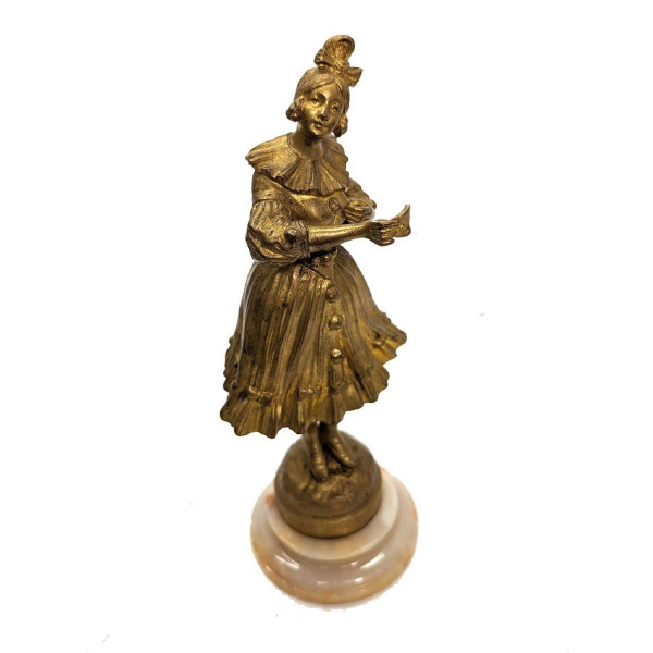 Colombina in bronzo di Georges Omerth Piccola scheggiatura sulla base in onice