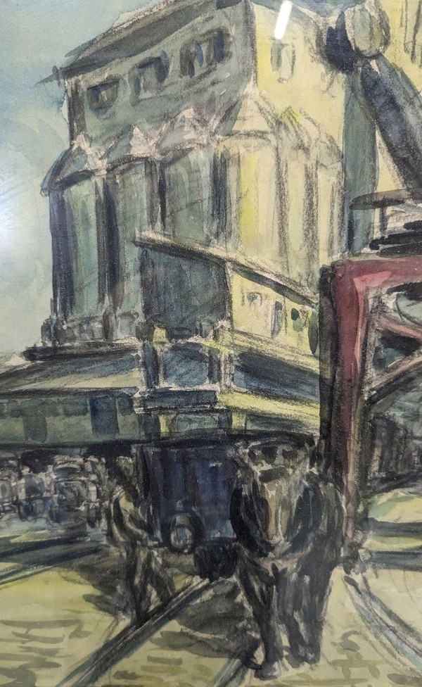Grande Aquarelle Gouachée Le Silo à Grains De Marseille Par Albert  Boussion