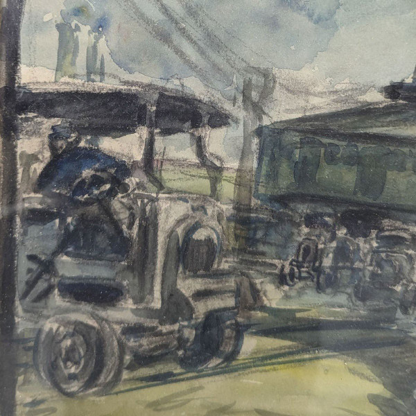 Grande Aquarelle Gouachée Le Silo à Grains De Marseille Par Albert  Boussion