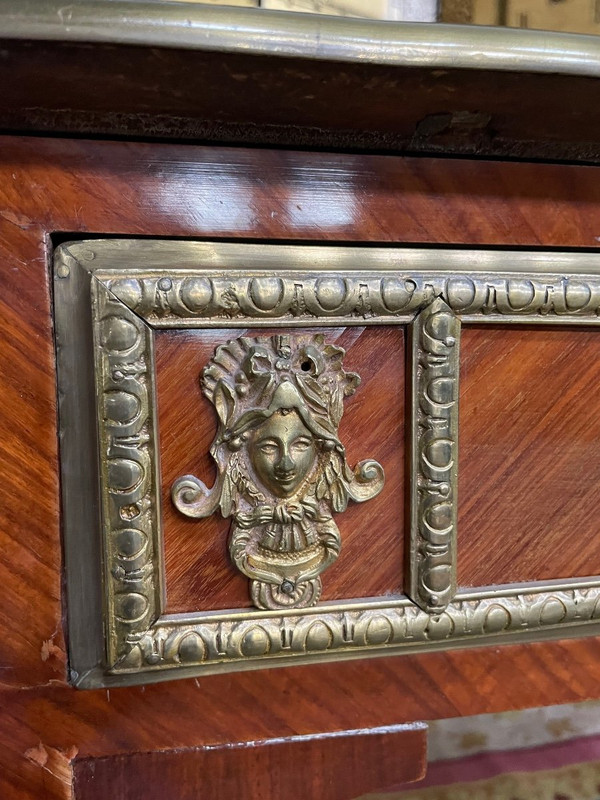 Bureau Plat Style Louis XV - Transition En Marqueterie