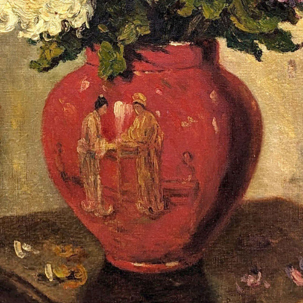 Oil On Canvas With Chrysanthemums By F Maury