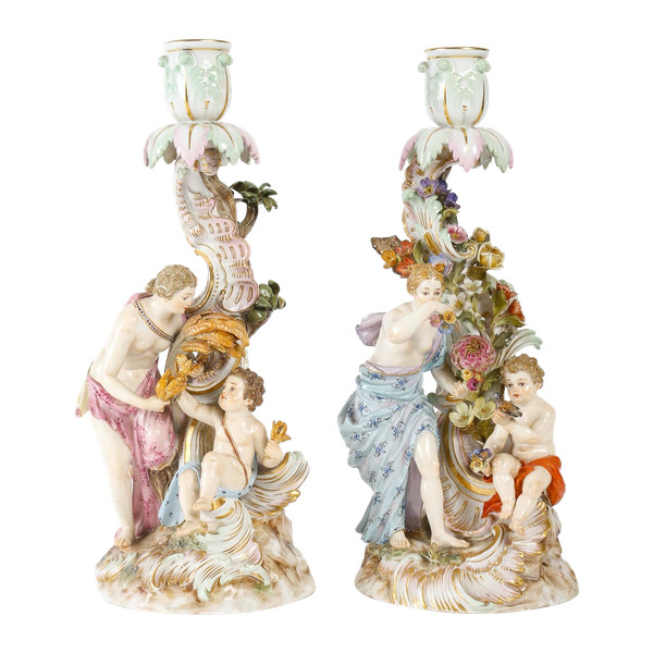 COPPIA DI CANDELIERI MEISSEN FINE DEL XIX SECOLO