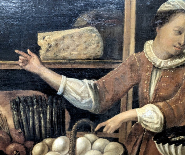 Scène De Genre Personnage Dans Un Garde-manger Tableau Hollandais Fin XVIIème