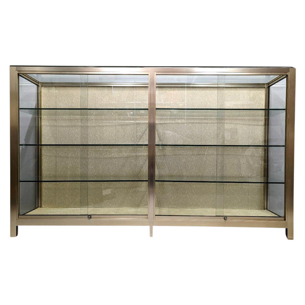 „Große Sammlervitrine aus gebürstetem Aluminium, 1970, 4 Schiebetüren