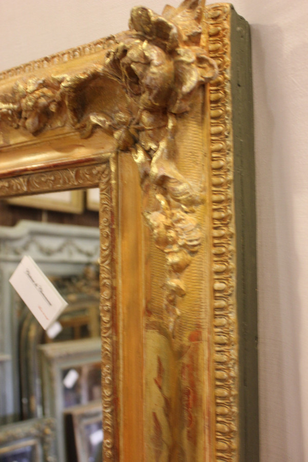 Grand Miroir Ancien Rectangle Feuille d'Or , Décors De Fleurs 126 X 165 Cm