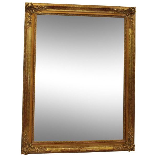 Grand Miroir Ancien Rectangle Feuille d'Or , Décors De Fleurs 126 X 165 Cm