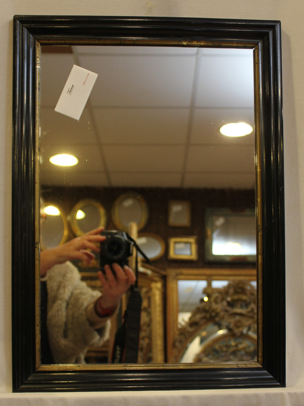 Miroir Rectangle Napoléon III, Bois Noirci Et Laqué, Filet Or 38 X 52 Cm
