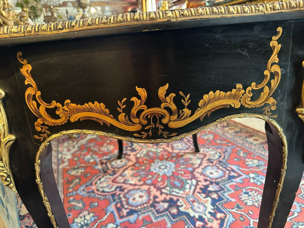 LOUS XV STYLE BLACK LACQUER FLAT DESK