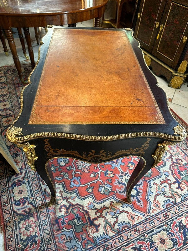 LOUS XV STYLE BLACK LACQUER FLAT DESK