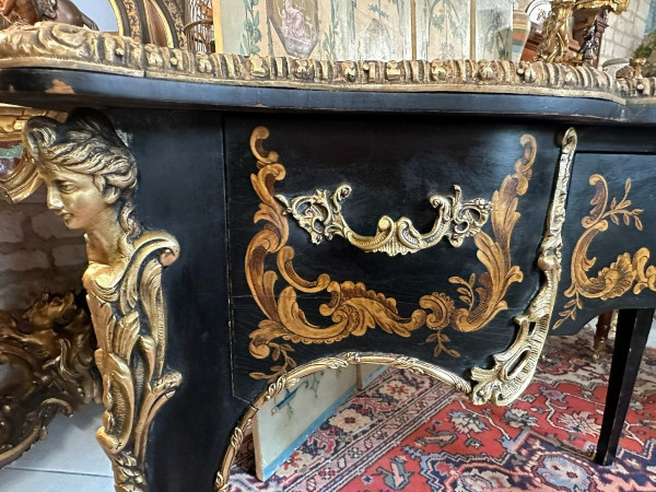 LOUS XV STYLE BLACK LACQUER FLAT DESK