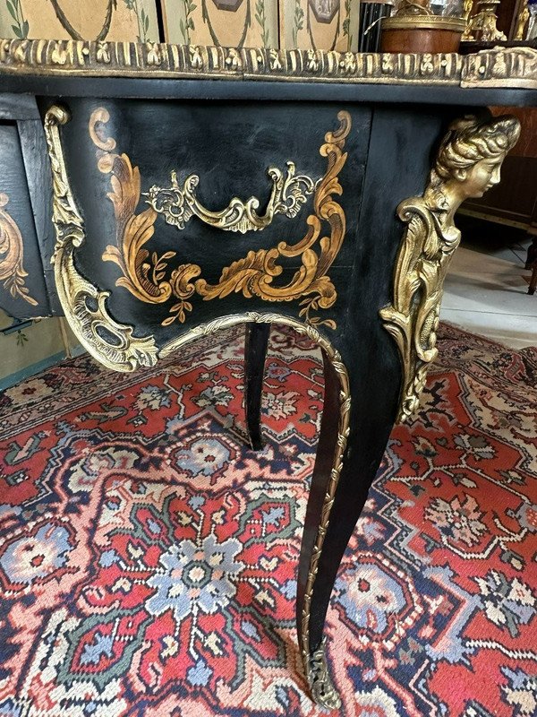 LOUS XV STYLE BLACK LACQUER FLAT DESK