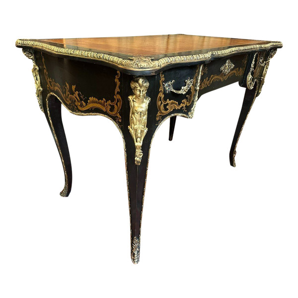LOUS XV STYLE BLACK LACQUER FLAT DESK