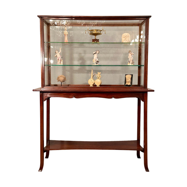 Rare Vitrine d'Exposition Musée Collectionneur En Acajou Epoque Art Nouveau Vers 1890