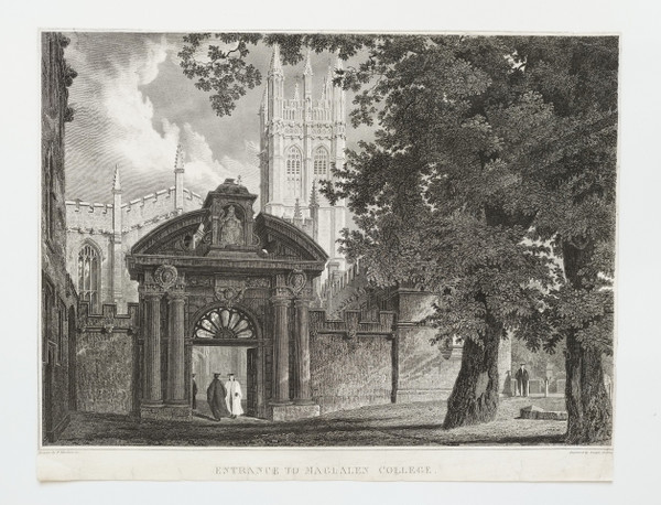  Architectural Etching  View College In Oxford In England 19th C Engraving After Mackenzie 19th C 