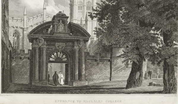  Architectural Etching  View College In Oxford In England 19th C Engraving After Mackenzie 19th C 