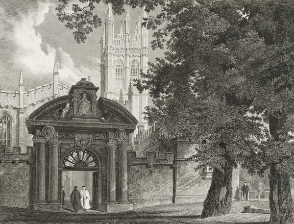  Architectural Etching  View College In Oxford In England 19th C Engraving After Mackenzie 19th C 