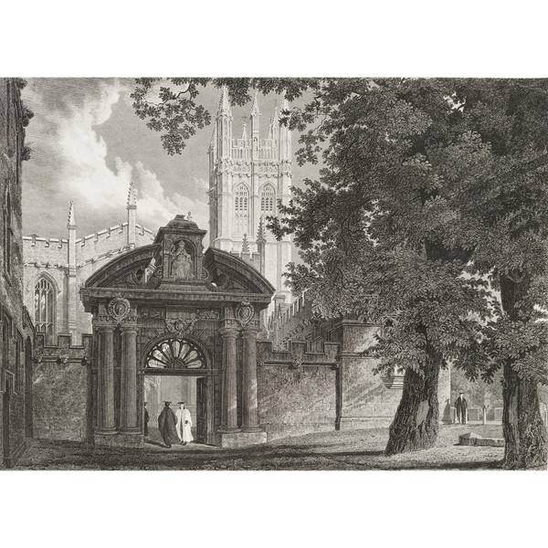  Architectural Etching  View College In Oxford In England 19th C Engraving After Mackenzie 19th C 