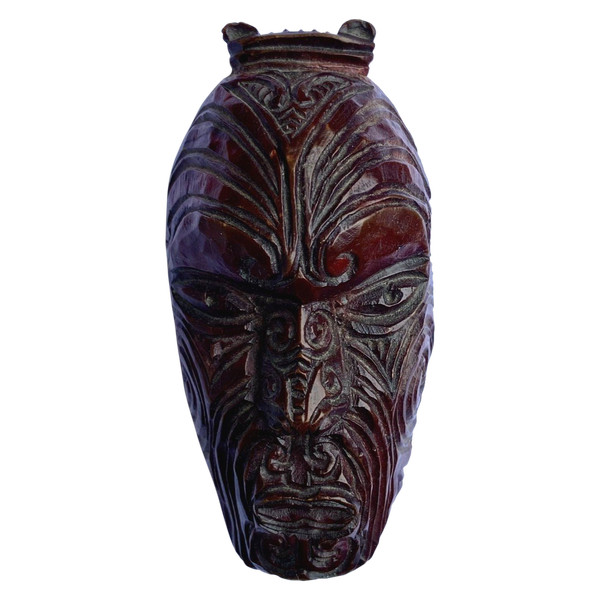 Nuova Zelanda, Popolo Maori, anni '30/'50, Maschera in legno in miniatura "koruru Parata".