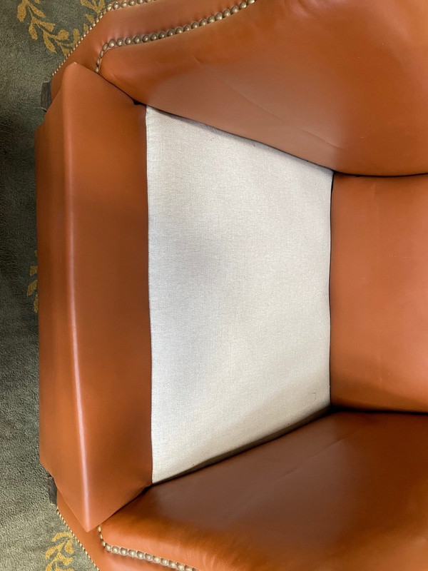 Fauteuil - Bergère Club En Cuir 1960