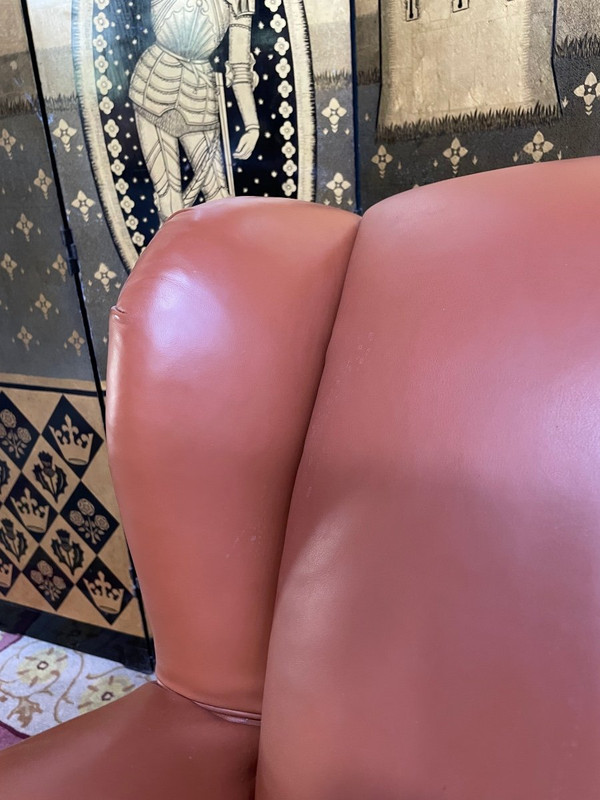 Fauteuil - Bergère Club En Cuir 1960