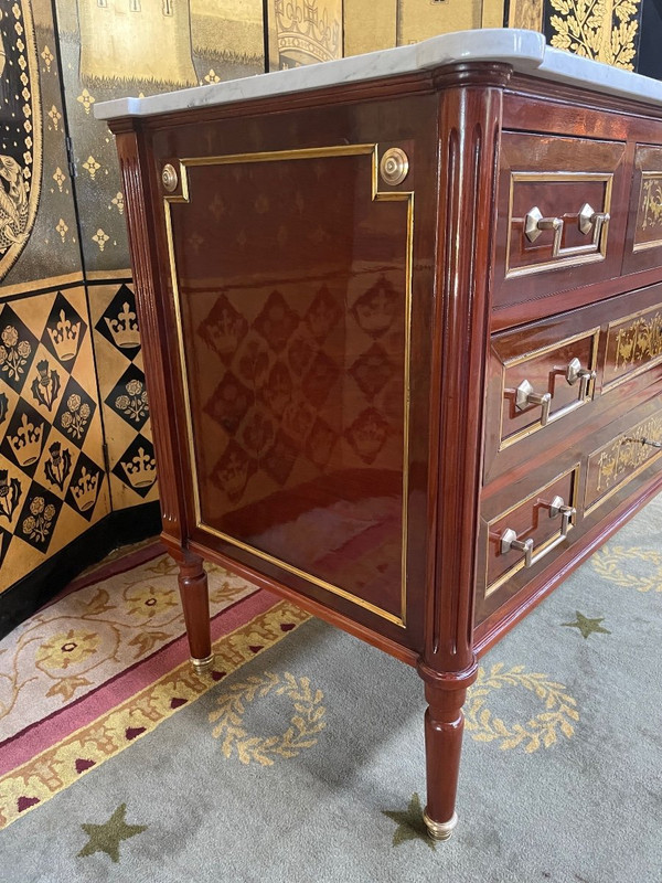 Commode De Style Louis XVI Acajou Et Amarante