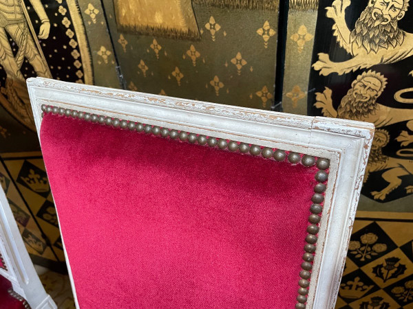 Suite De 6 Chaises De Style Louis XVI Velours Rouge