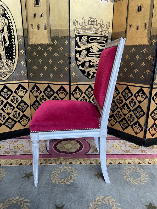 Suite De 6 Chaises De Style Louis XVI Velours Rouge