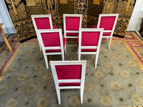 Suite De 6 Chaises De Style Louis XVI Velours Rouge