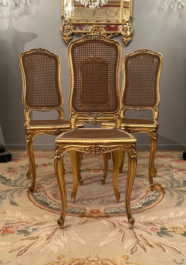 Suite Of 4 Musicians Chairs In Golden Wood From Napoleon III Period
