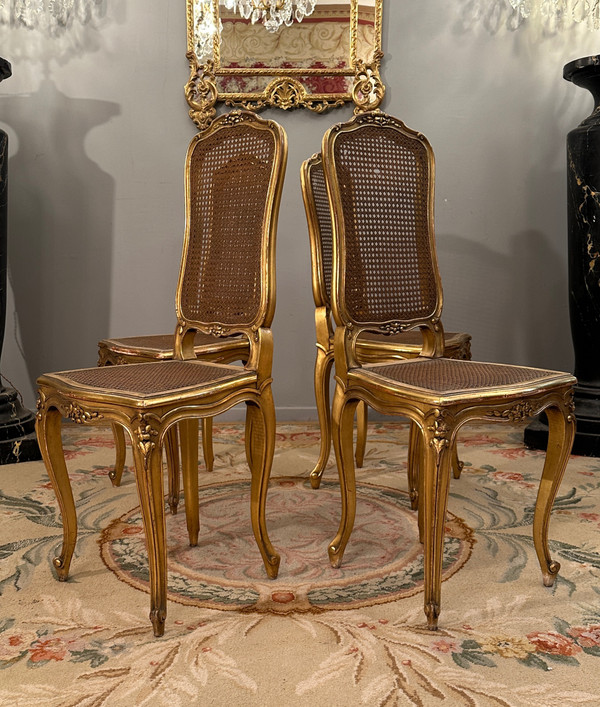 Suite Of 4 Musicians Chairs In Golden Wood From Napoleon III Period