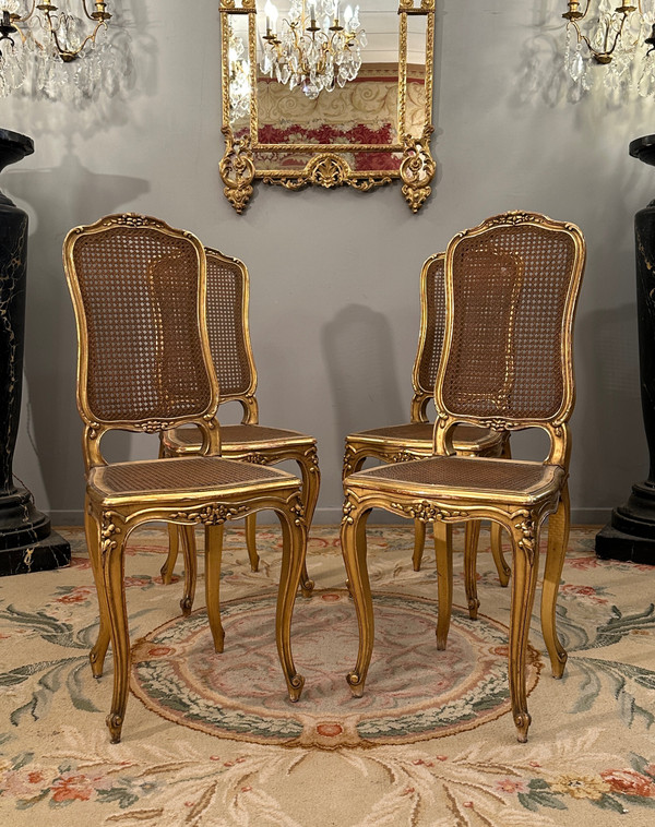 Suite Of 4 Musicians Chairs In Golden Wood From Napoleon III Period