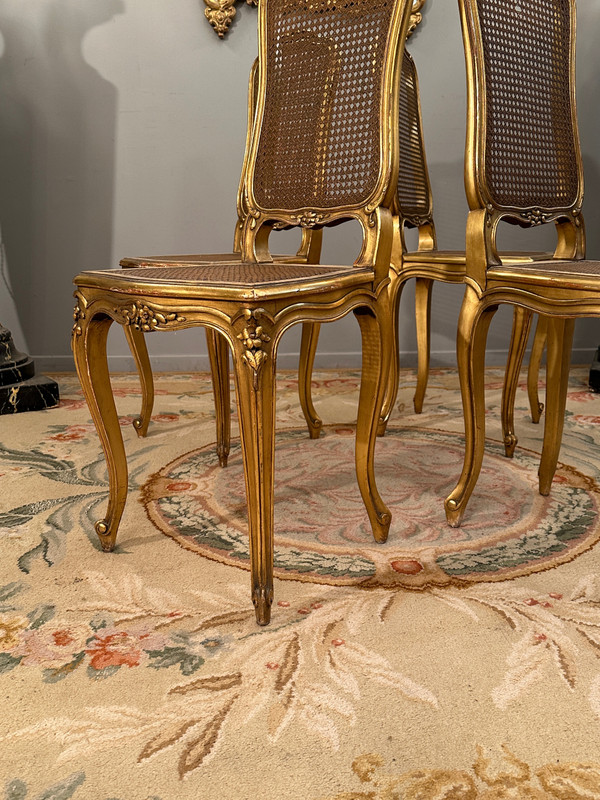 Suite Of 4 Musicians Chairs In Golden Wood From Napoleon III Period