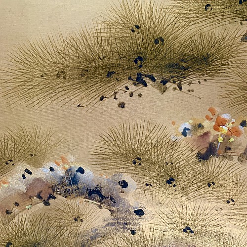 Paravento giapponese Yonkyoku Byōbu con decoro in pino