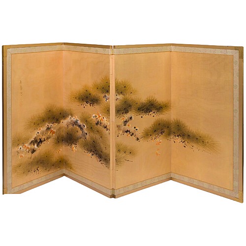 Japanese Yonkyoku Byōbu Screen With Pine Decor