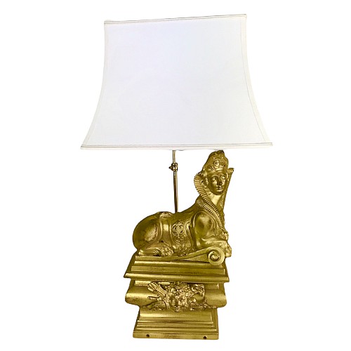 Lampe chenet sphinge en bronze doré