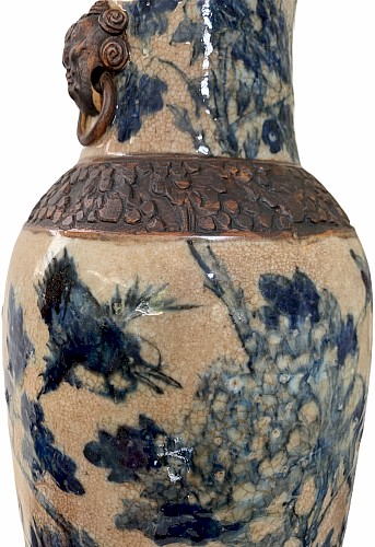 Nanjing porcelain baluster vase lamp decorated with birds and foliage