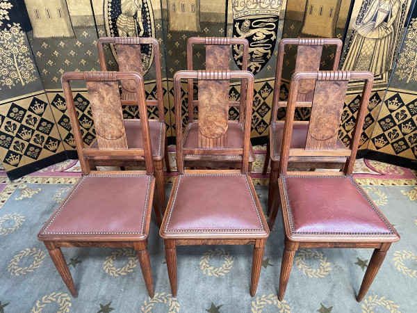 6 Mahogany And Leather Art Deco Period Chairs